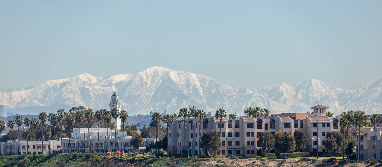 Campus with snowcapped mountains in the background